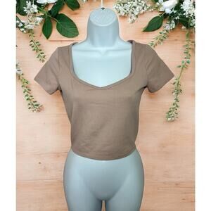 Hollister Dusty Pink Ribbed Crop Top Sz Small Sweetheart Neckline Short Sleeve